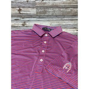 RLX Men's‎ Golf Polo Red Blue Stripes Logo Size M EUC